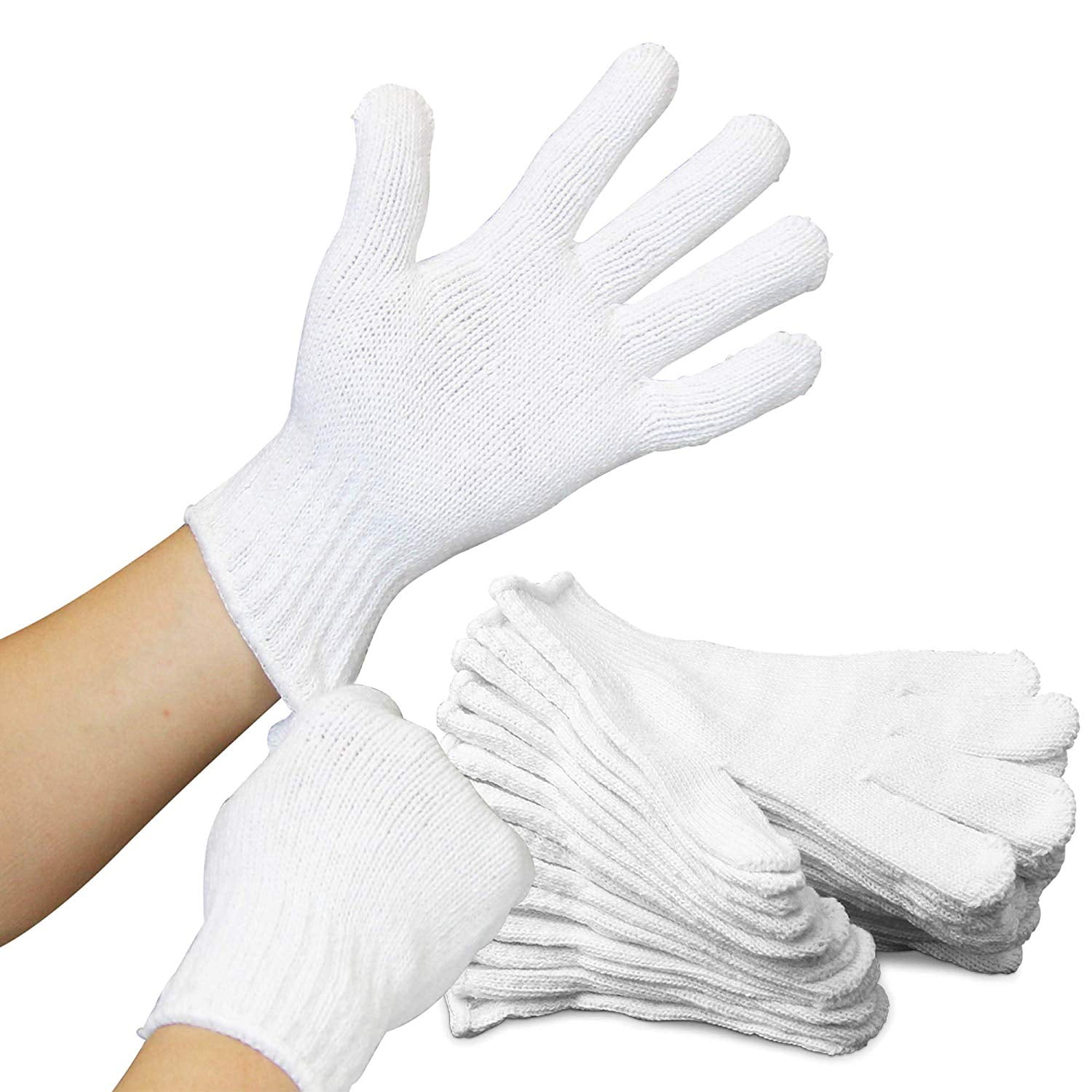 [12 Pairs, Large] Polyester Cotton Knit Safety Protection Work Grip