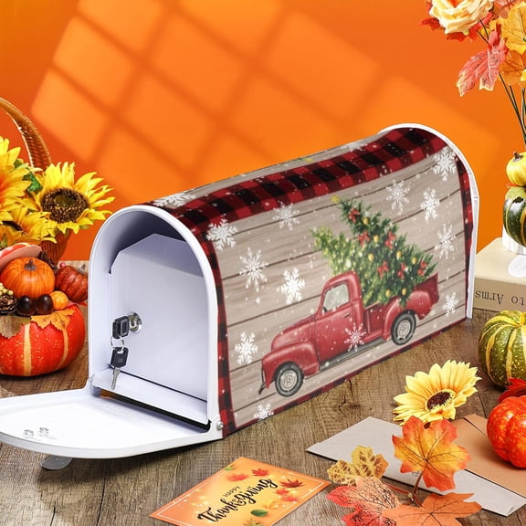 YOPINCO Christmas Trees on Red Magnetic Mailbox Covers Wrapped Mailbox Post Box Cover Garden Outdoor Decorative