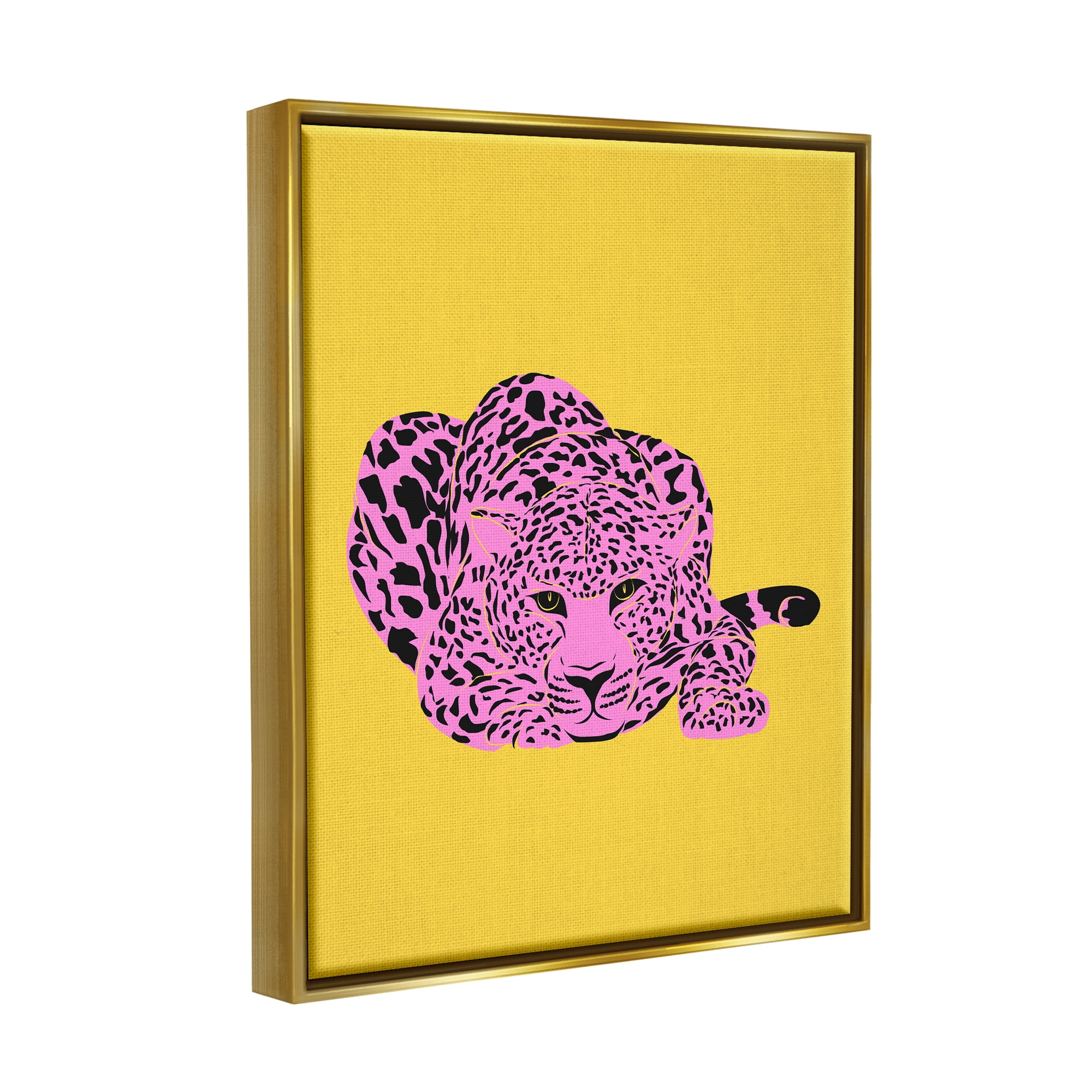 Stupell Industries Pop Style Leopard Animals & Insects Painting Gold Floater Framed Canvas Art Print Wall Art, 25 x 31