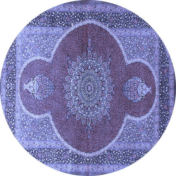 Ahgly Company Machine Washable Indoor Round Medallion Blue Traditional Area Rugs, 6' Round