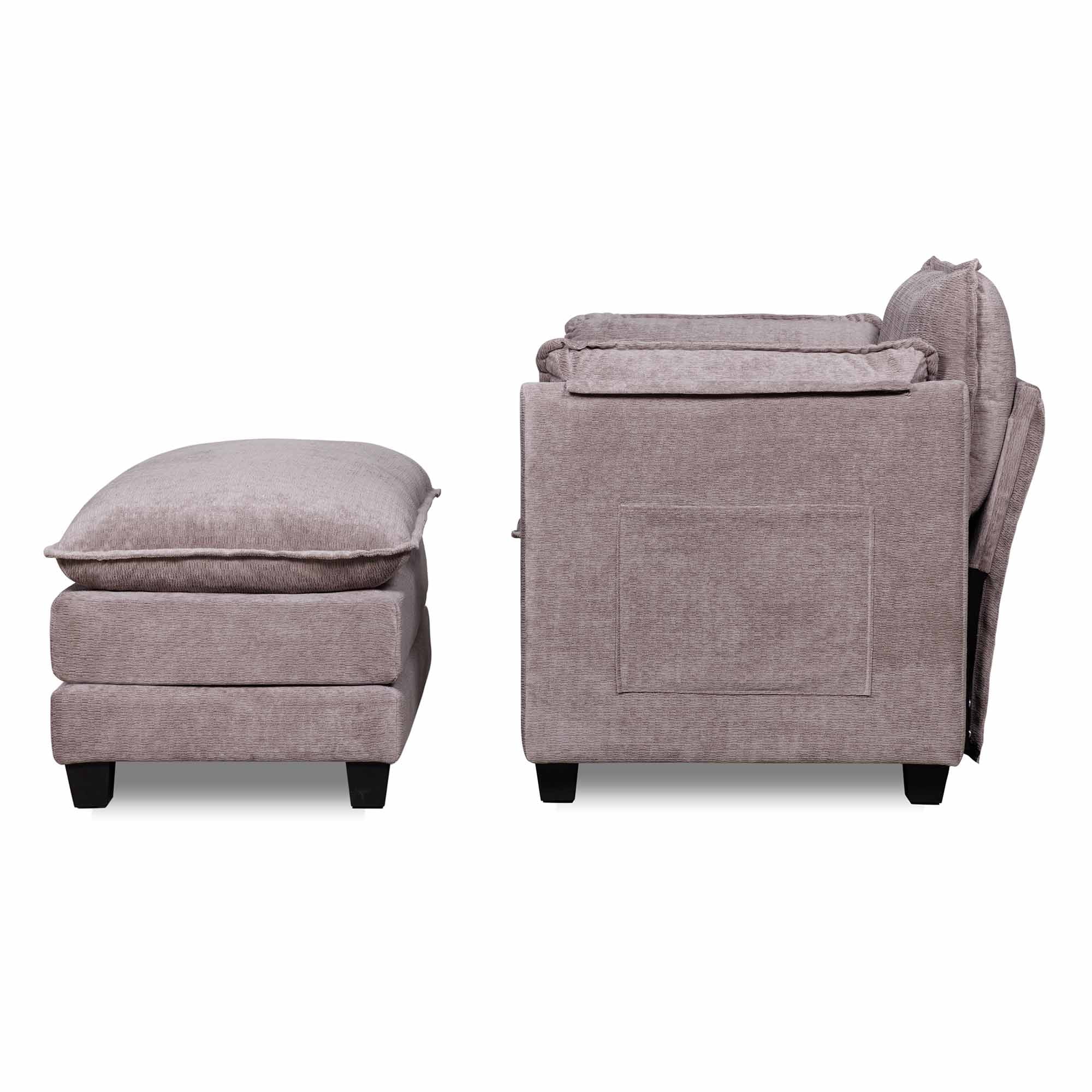 Lunale Oversized Modern Accent Chair with Ottoman, Lounge Reading Armchair, Single Sofa Chair for Living Room, Gray Boucle