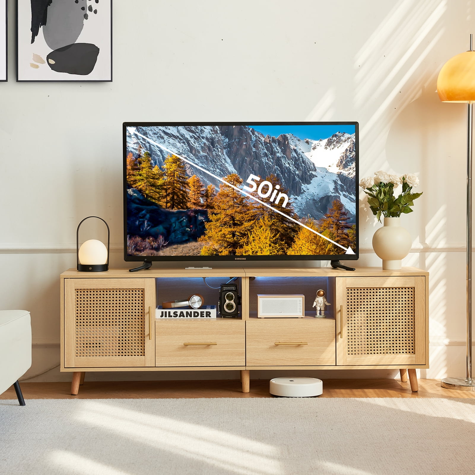 Free Shipping! JanflyHome Rattan TV Stand for TVs up to 75