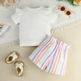 thumbnail image 4 of Toddler Outfits Girls Toddler Striped Shorts Outfits Short Sleeve Cartoon Print T Shirt Pullover Fall Toddler Girl Clothes White 18 Months-24 Months, 4 of 6