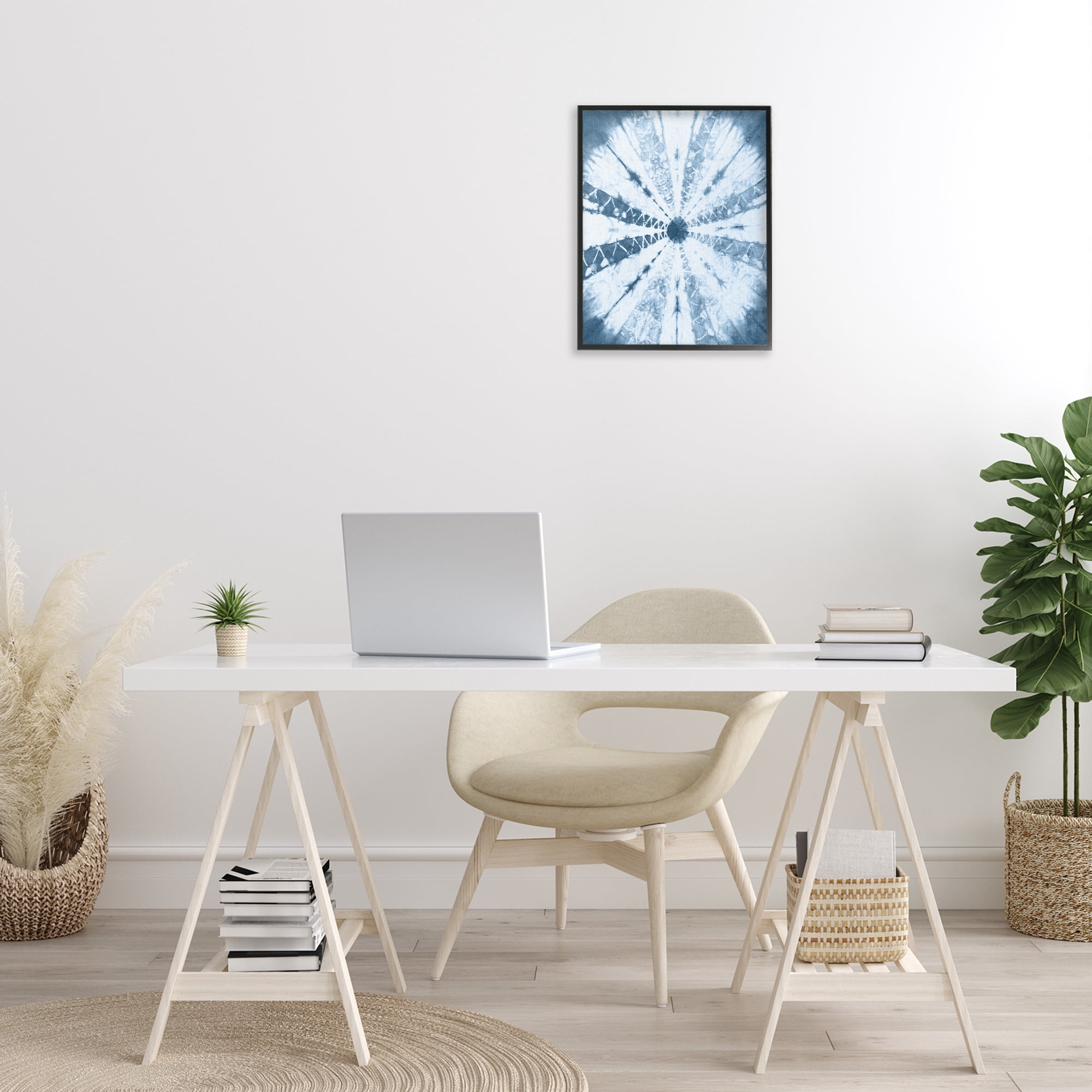 Stupell Industries Blue Tie Dye Sunburst Abstract Painting Black Framed Art Print Wall Art, 16 x 20