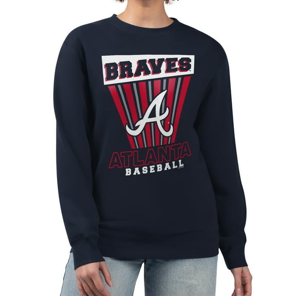 Women's Starter  Navy Atlanta Braves Poster Print Pullover Sweatshirt