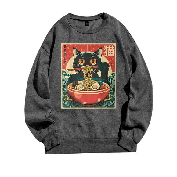 Cat Ramen Japanese Funny Graphic Tees Cute Cat Anime Hoodies Full Workout Clothes for Women Cardigan Women Dressy Long Crop Ladies Zip up Jackets Hoodies Sweatsuits Women Casual Long Sleeve Colla