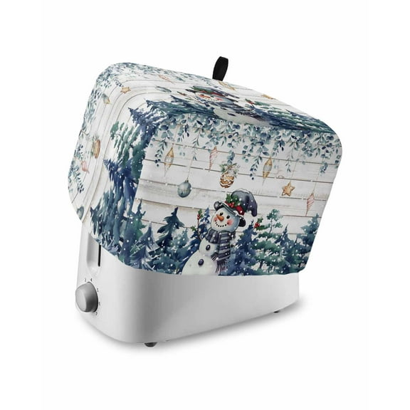 Fsddascl Blue Snowman Christmas Toaster Cover 4 Slice, Large Kitchen Appliance Covers, Eucalyptus Xmas Tree Balls Vintage Toaster Oven Cover with Loop, Bread Machine Cover Polyester Dust Cover
