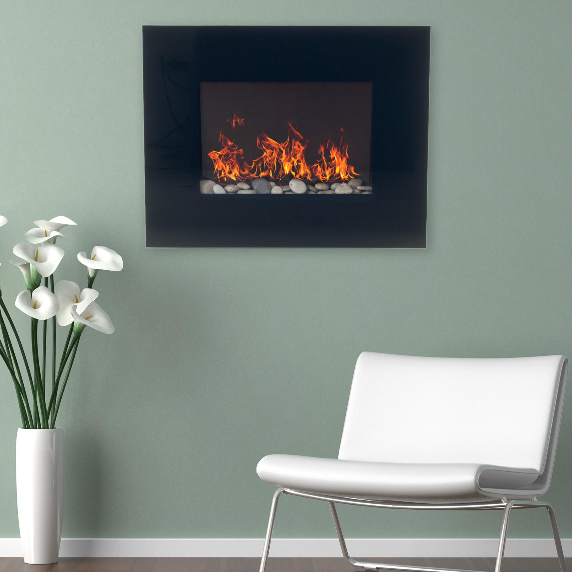 Northwest Wall-Mount Electric Fireplace Heater with Remote Control (Black)
