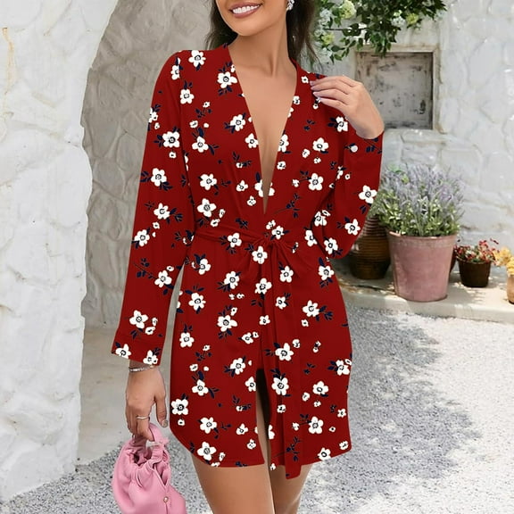 Women Winter Warm Robes Short Lightweight Nightgown Soft Knit Sleepwear Casual Bathrobe Ladies Loungewear Style B-2 New Red XL
