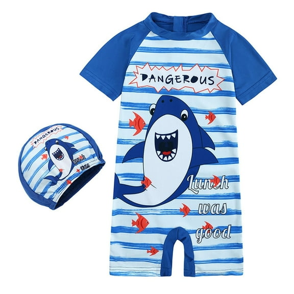 Kids Swimsuits Boys Girls Swimsuit 1 Piece Zipper Swimwear With Hat Rash Guard Surfing Suit Upf 50 Baby Boy Bathing Suit Size XL Blue