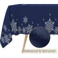 thumbnail image 2 of 60x84inches Christmas Tablecloth Navy Blue and White Snowflakes Decorative Table Cloth Washable and Reusable Fabric Table Cover for Kitchen Dining Winter Holiday Xmas New Year Party Decor, 2 of 7