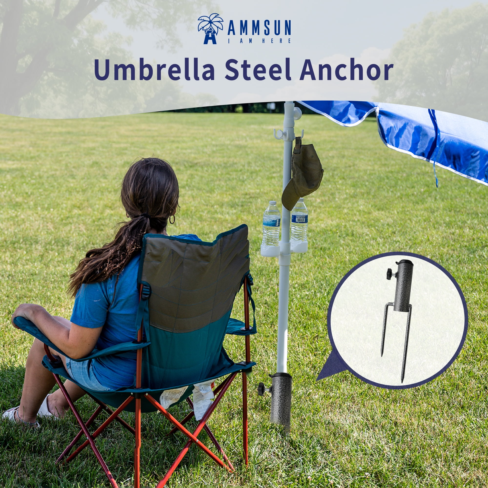 AMMSUN Patio Umbrella Steel Anchor Heavy Duty Ground Auger Base with Forks for Outdoor Lawn