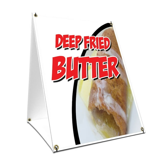Aframe Sidewalk Deep Fried Butter Sign With Graphics On Each Side