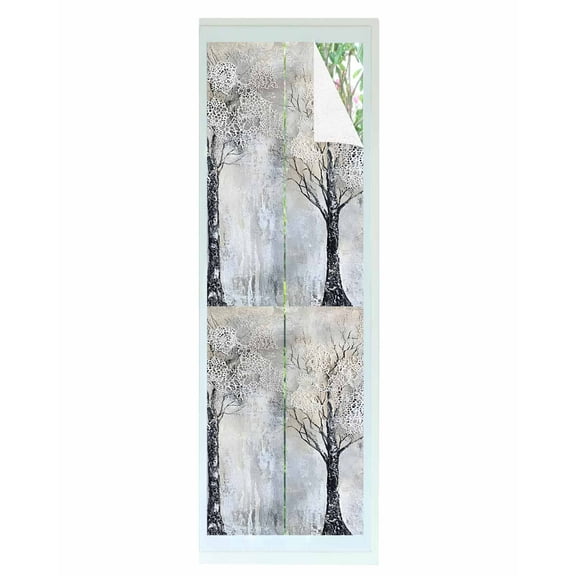 Window Privacy Film Grey Forest Stained Glass Window Film Decorative Sun Block Window Cover Abstract Watercolor Branch Trees Window Clings Static Adhesive Sticker for Bathroom 17.7"x78.7"