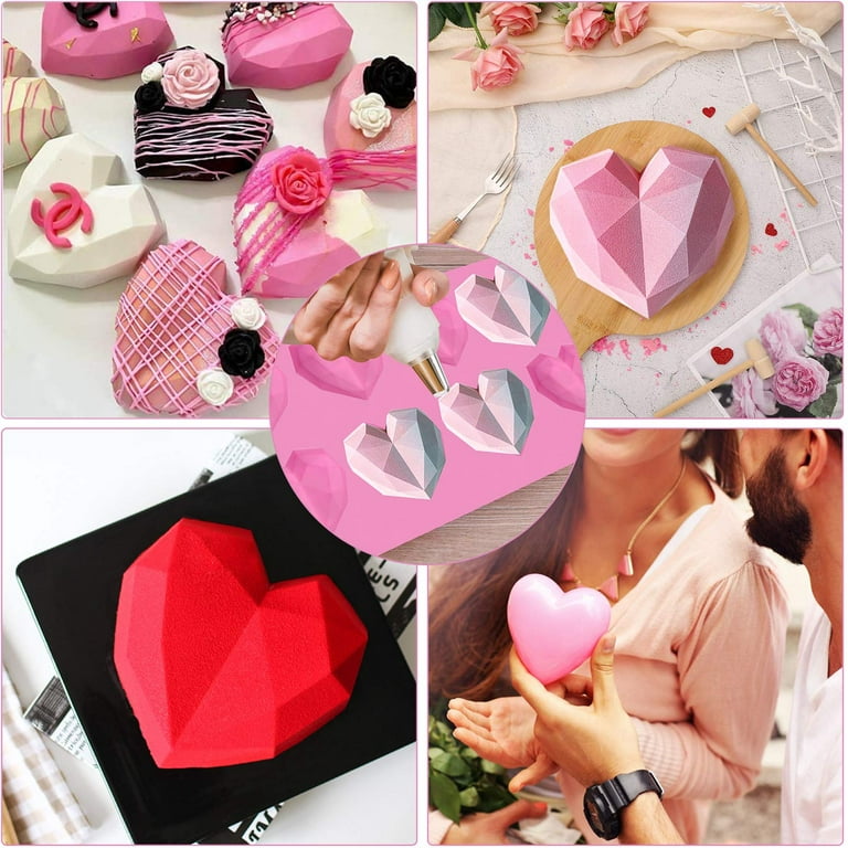 Breakable Heart Molds for Chocolate with Hammer, Heart Silicone Mold for  Baking 8 Cavity Diamond Heart Shaped Mold, 8.8 Large Breakable Heart Mold  Kit for Valentines Day (10pcs/Easy To Demould) 