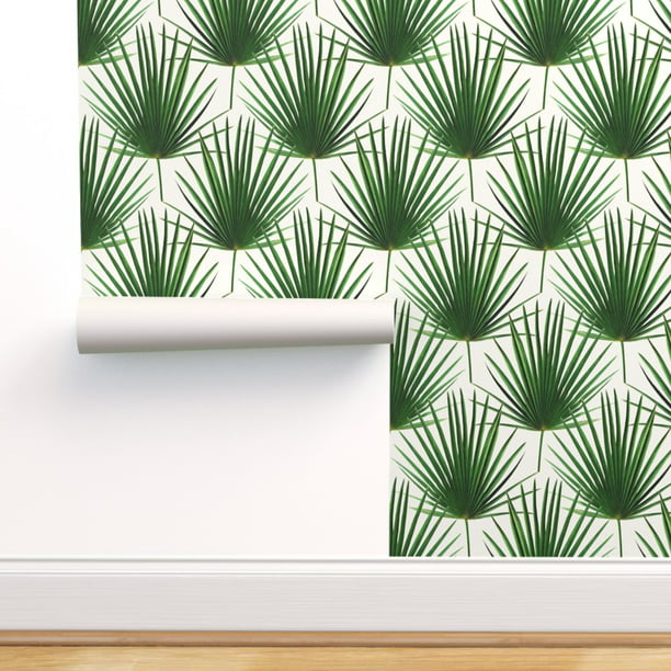 Commercial Grade Wallpaper 27ft x 2ft - Simple Palm Leaf Geometry Green  Cream Large Print Leaves Nature Garden Tropical Hexagon Traditional  Wallpaper by Spoonflower 