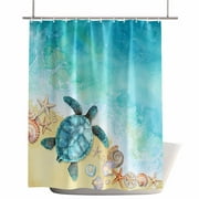 Shower Curtains for Bathroom-36"x78",Ocean Coastal Watercolor Turtle Waterproof Bath Curtain Grommet Shower Curtain Set with Hooks,Beach Starfish Shell Washable Bath Accessories