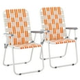 thumbnail image 2 of Set of 2 Webbed Folding Beach Chairs, Outdoor Patio Lawn Foldable Chairs for Camping Fishing Yard Poolside BBQ, Orange & White, 2 of 14