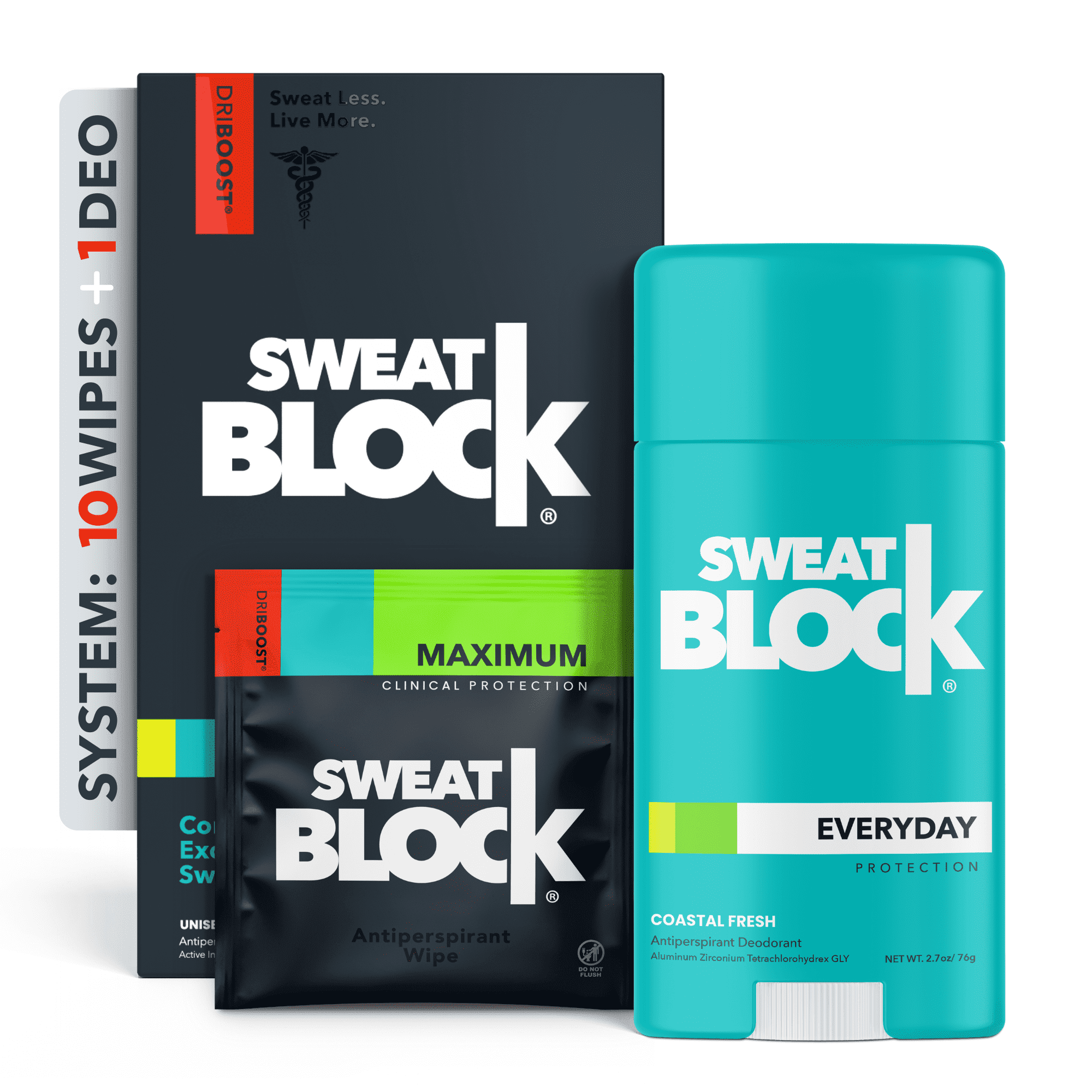 SweatBlock Excessive Sweat and Odor Bundle [Max Strength Antiperspirant Sweat Wipes and Everyday Antiperspirant Deodorant] Odor Protection and Hyperhidrosis Treatment (Bundle Deal)