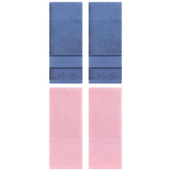 Unique Bargains 4 Pcs Cotton Soft Hand Towel Set Light Blue/Pink 14" x 30"/13" x 29"