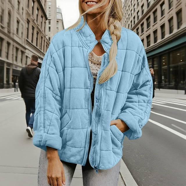 Njdvhb Parka à Manches Longues pour Femmes, Veste à Col Montant Couleur Unie Automne/hiver
