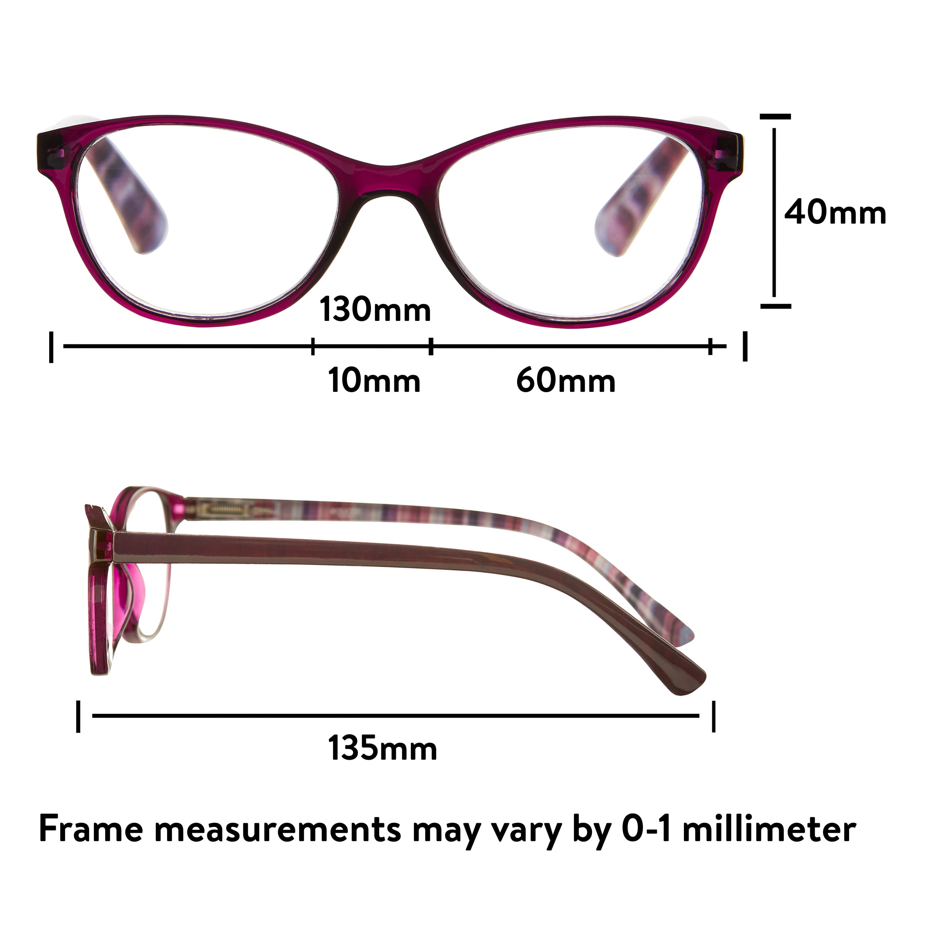 Equate Women's Heather Oval Reading Glasses with Case, Purple, +3.25