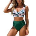thumbnail image 2 of Ynynloco Women High Waisted Tropical Prints Bikini Sets Two Piece Swimsuit V Neck Tummy Control Push Up Twist Front Ruched Bathing Suit, 2 of 5