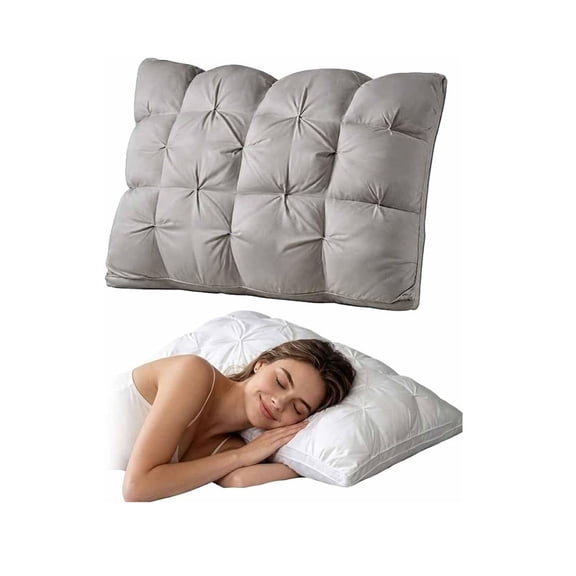 3D Bread Down Bed Pillows for Sleeping, Ergonomic Fluffy Alternative Filling Cushion for Side Back Stomach Sleepers, SofaGray,800g