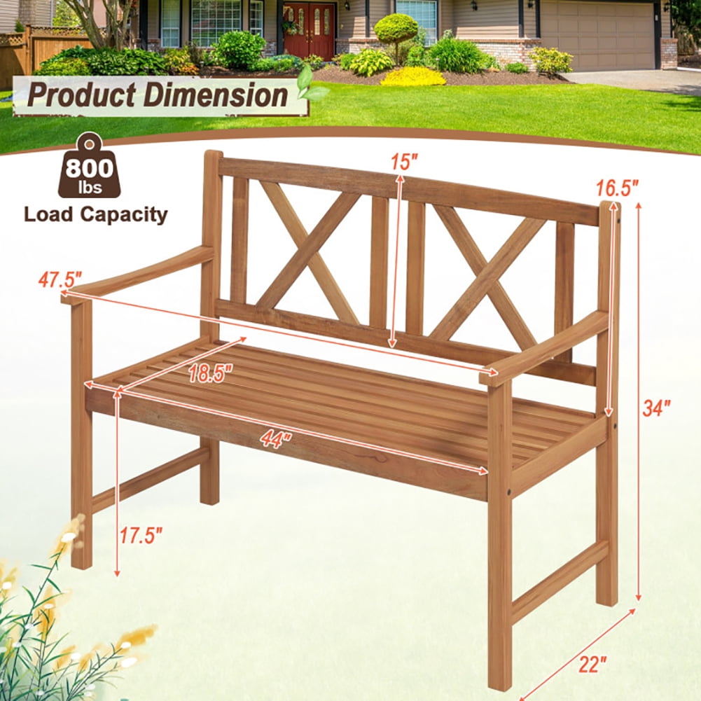 Aimee Lii 2-Person Wood Outdoor Bench with Cozy Armrest and Backrest, Outdoor Deck Furniture