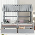 thumbnail image 3 of Harper & Bright Designs Double Shared Bed, Twin Size House Platform Beds with Two Drawers for Boys Girls, House Bed Frame Combination of 2 Side by Side Twin Size Beds, Gray, 3 of 10