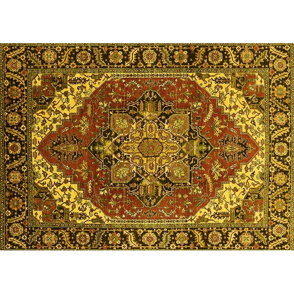 Ahgly Company Machine Washable Indoor Rectangle Persian Yellow Traditional Area Rugs, 6' x 9'