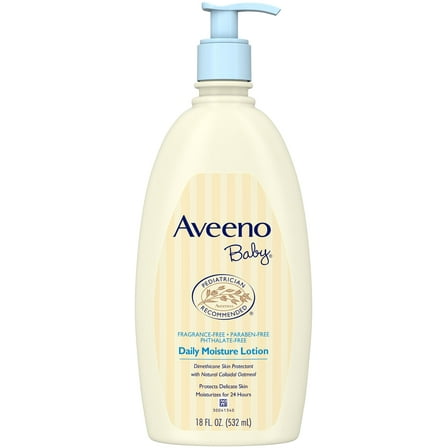 AVEENO Baby Daily Moisture Lotion Fragrance Free 18 oz (Pack of 2)