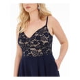 thumbnail image 3 of B DARLIN Womens Navy Lace Zippered Scuba Spaghetti Strap V Neck Short Party Fit + Flare Dress Plus 20W, 3 of 4