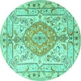 thumbnail image 1 of Ahgly Company Machine Washable Indoor Round Medallion Turquoise Blue Traditional Area Rugs, 3' Round, 1 of 4