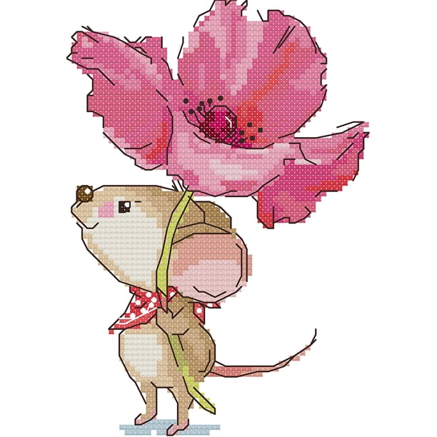 Cuadros Decorativos Ratón de 2 hilos con flores bordado parcial estampado punto de cruz decoración del hogar JShteea Nuevos Originales