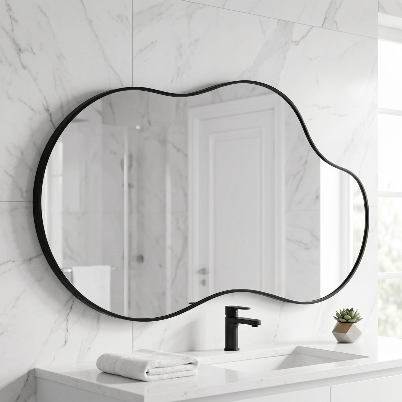 Gleamira 24"x40" Irregular Wall Mirror Asymmetrical Vanity Mirror Wall Decor Mirror, Black
