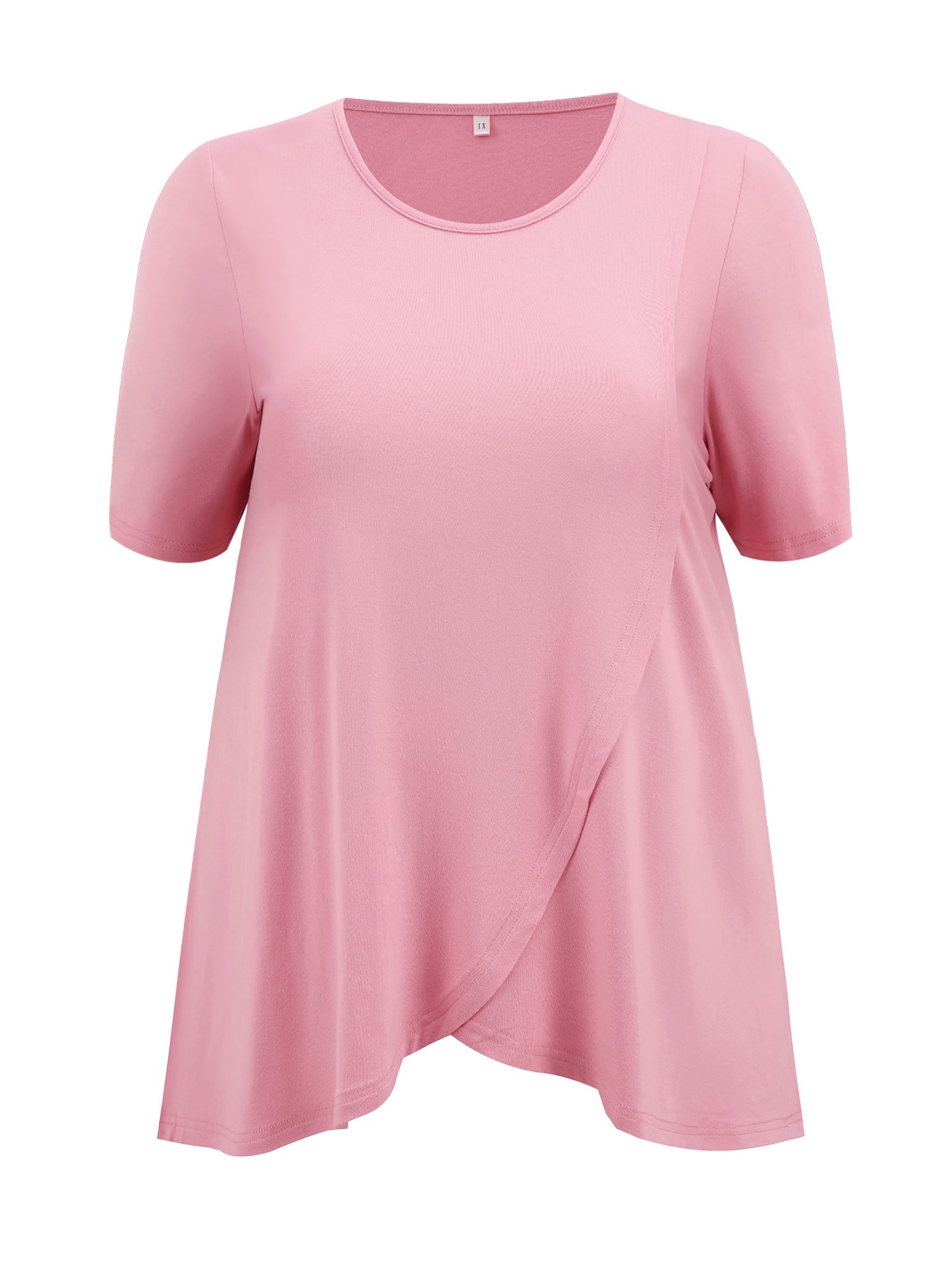DARING DIVA Women's Plus Crew Neck Short Sleeve Blouse 4X Pink