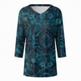 thumbnail image 4 of Towmus Womens Tops 3/4 Sleeve V Neck Cotton Tees Floral Print Fall T Shirts Three Quarter Length Shirts, 4 of 5