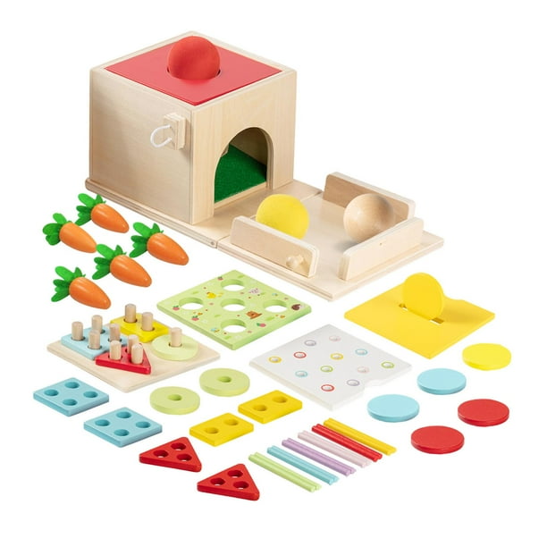 Caja de monedas de juguetes Montessori de madera, habilidades motoras finas Montessori, caja de caída de bolas, juguetes de clasificación y