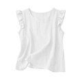 thumbnail image 5 of EnJoCho Girls Ruffl𝖾 Sleeveless Tank Tops Summer Cotton Linen T-Shirts Casual Crewneck Tees Tops Basic Blouse Kdis Girl Cute Shirts Little Girl Oversized T-Shirt, 5 of 5