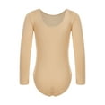 thumbnail image 2 of Runhomal Kids Girls Fleece Gymnastics Leotard Long Sleeve Nude Ballet Dance Unitard Bodysuit Round Neck 160, 2 of 7