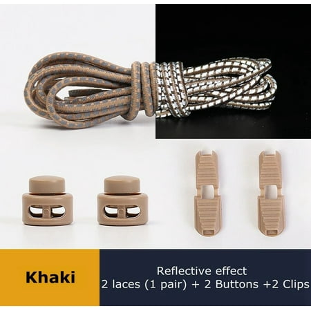 

1 Pair Elastic Shoelaces Reflective Push The Spring Lock No Tie Shoe Laces Used For Sneakers Hiking Shoes Lazy Lace Round Khaki 100cm