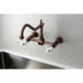 thumbnail image 2 of Kingston Brass KS124PXAC Heritage Two-Handle Wall Mount Bridge Kitchen Faucet, Antique Copper, 2 of 5