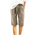 thumbnail image 2 of LEBONYARD Womens Summer Shorts Clearance under $10,Women's Shorts in Popular Designs,Women's Shorts and Linen Fashionable Printing Elastic Waist 5-inch Pants Drawstring 5-inch Shorts Khaki M, 2 of 4