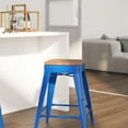thumbnail image 3 of Merrick Lane 24" High Backless Blue Metal Counter Height Dining Stool with Wooden Seat for Indoor Use, 3 of 12