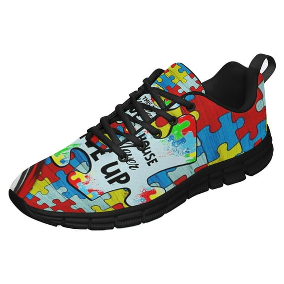 Autism Awareness In This House We Never Give Up Shoes for Men Women Running Shoes Lightweight Walking Sneakers Mesh Athletic Sport Shoes Black Size 3.5