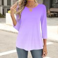 thumbnail image 4 of LADIGASU Women's Solid Color Round Neck Hollow Out Three Quarter Sleeve 3/4 Sleeve T-shirt Top, 4 of 6