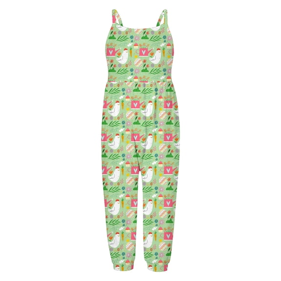 Tfken Girls Jumpsuit Sleeveless Summer Graphic Comfy Casual Jumpsuit Daily Wear Soft Children Trendy Clothes Size 2-3 Years Green