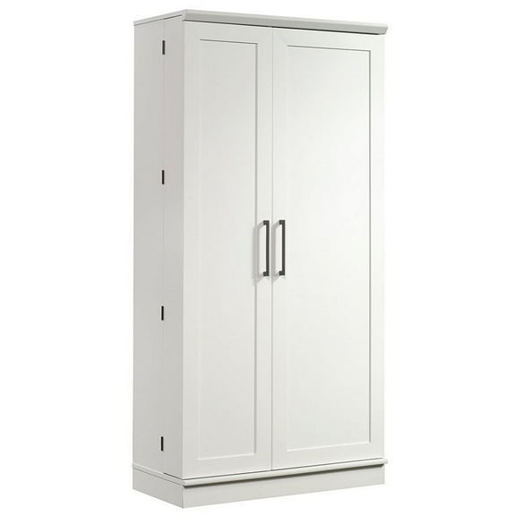 Pemberly Row 35.36" W Transitional Style Storage Cabinet with Door and Shelves in Soft White