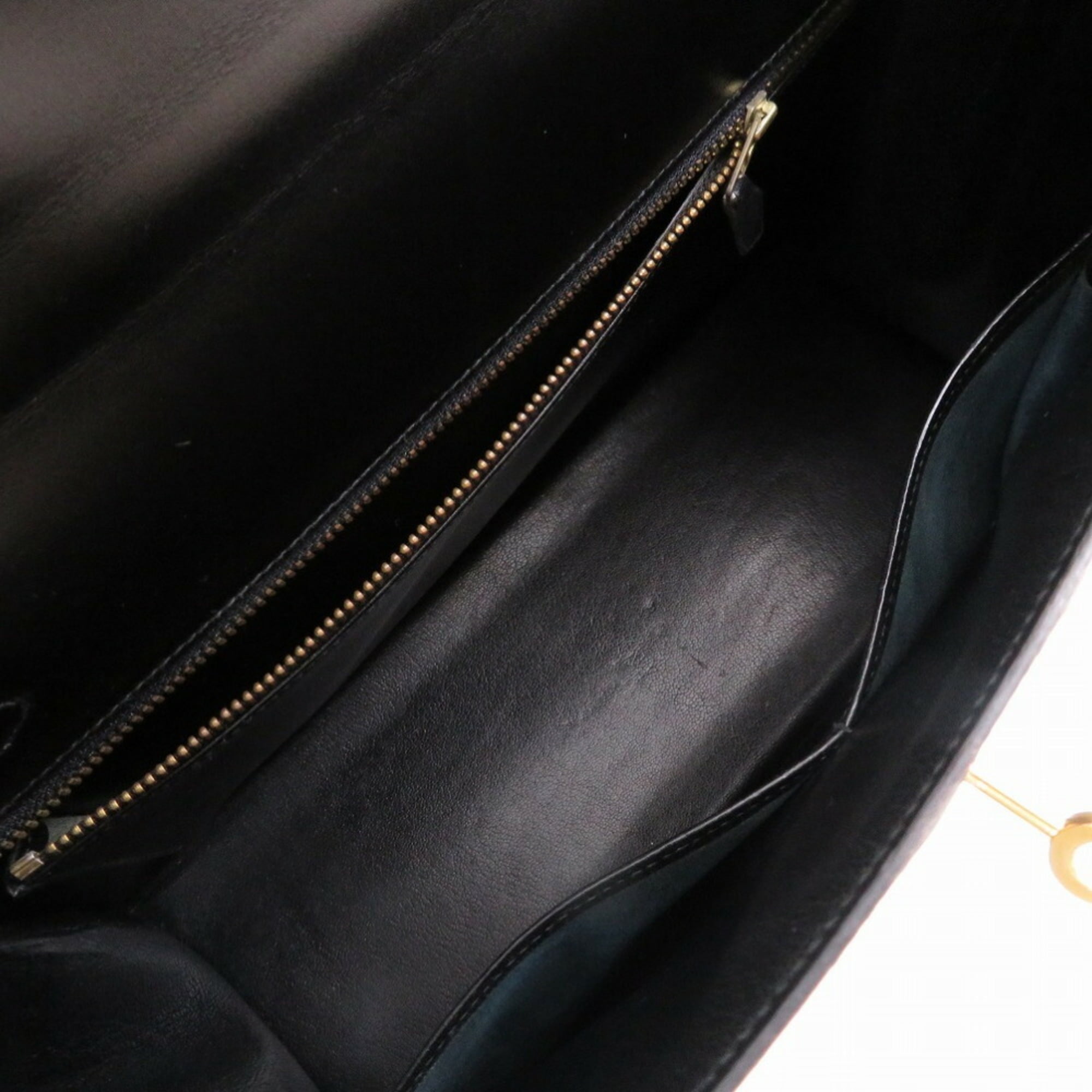 Authenticated Used Hermes Kelly 32 Outer Stitched Box Calf Black 〇V  Engraved Handbag 